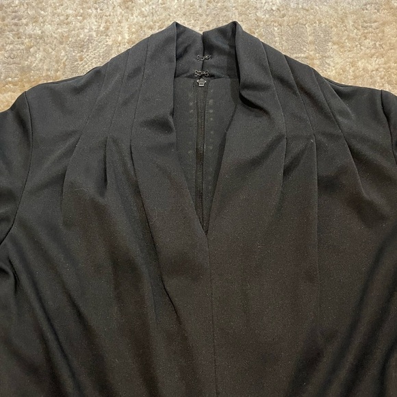 Vintage Sears Black Pleated Skirt Dress With High Pleated V- Neckline Belted - Picture 3 of 11